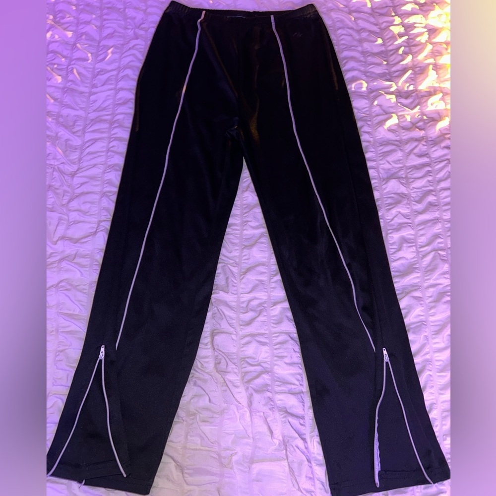 Black Joggers with White Accents And Zipper